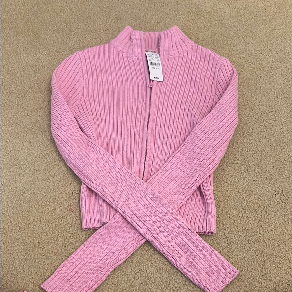 NWT Pink Ribbed Women's Sweater ZipUp